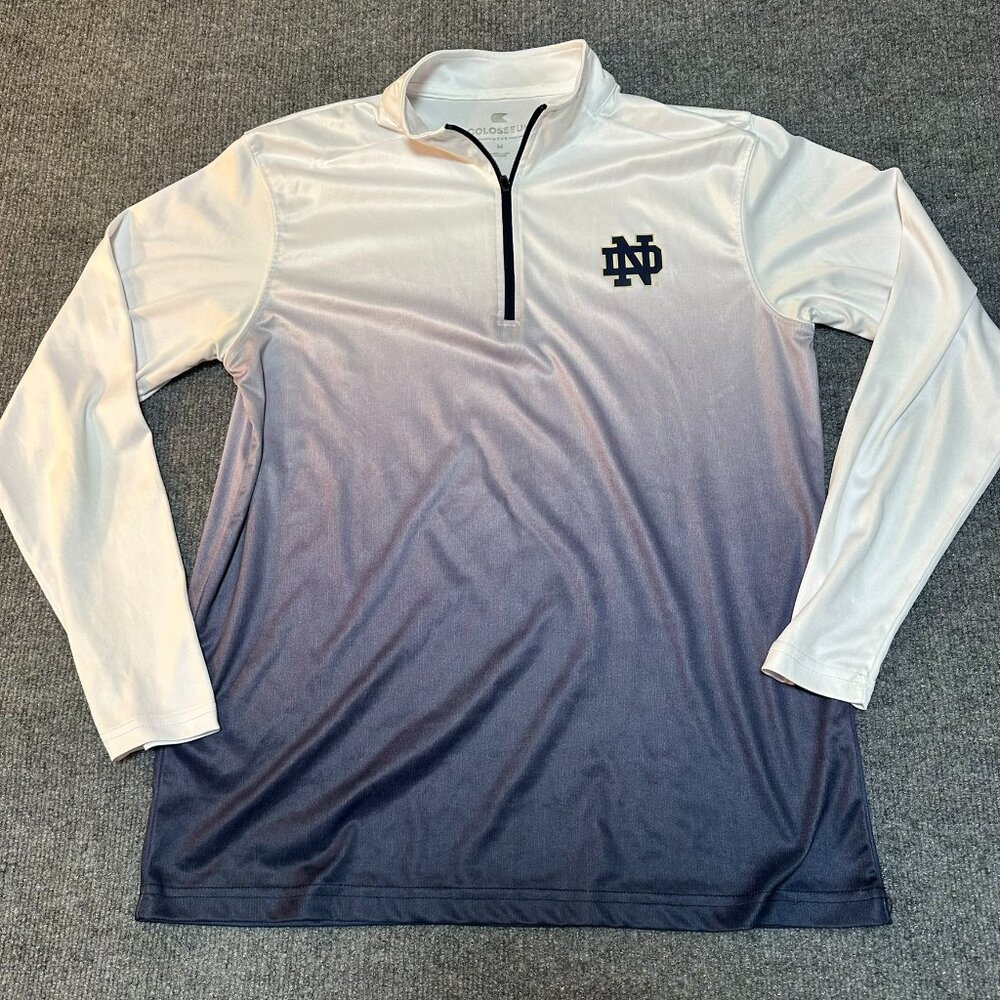 Men's NCAA White Navy Notre Dame Fighting Irish Quarter-Zip Jacket Size Medium